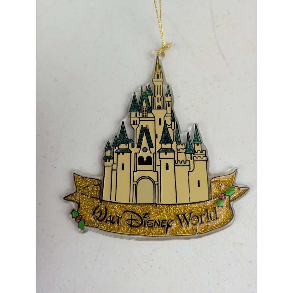 Vintage Walt Disney World Cinderella's Castle Acrylic Sparkly Christmas Ornament